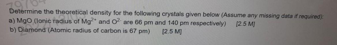 Solved Determine the theoretical density for the following | Chegg.com