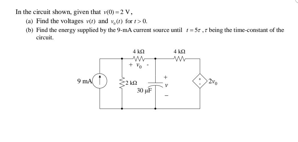 Solved In the circuit shown, given that v(0)=2 V, (a) Find | Chegg.com