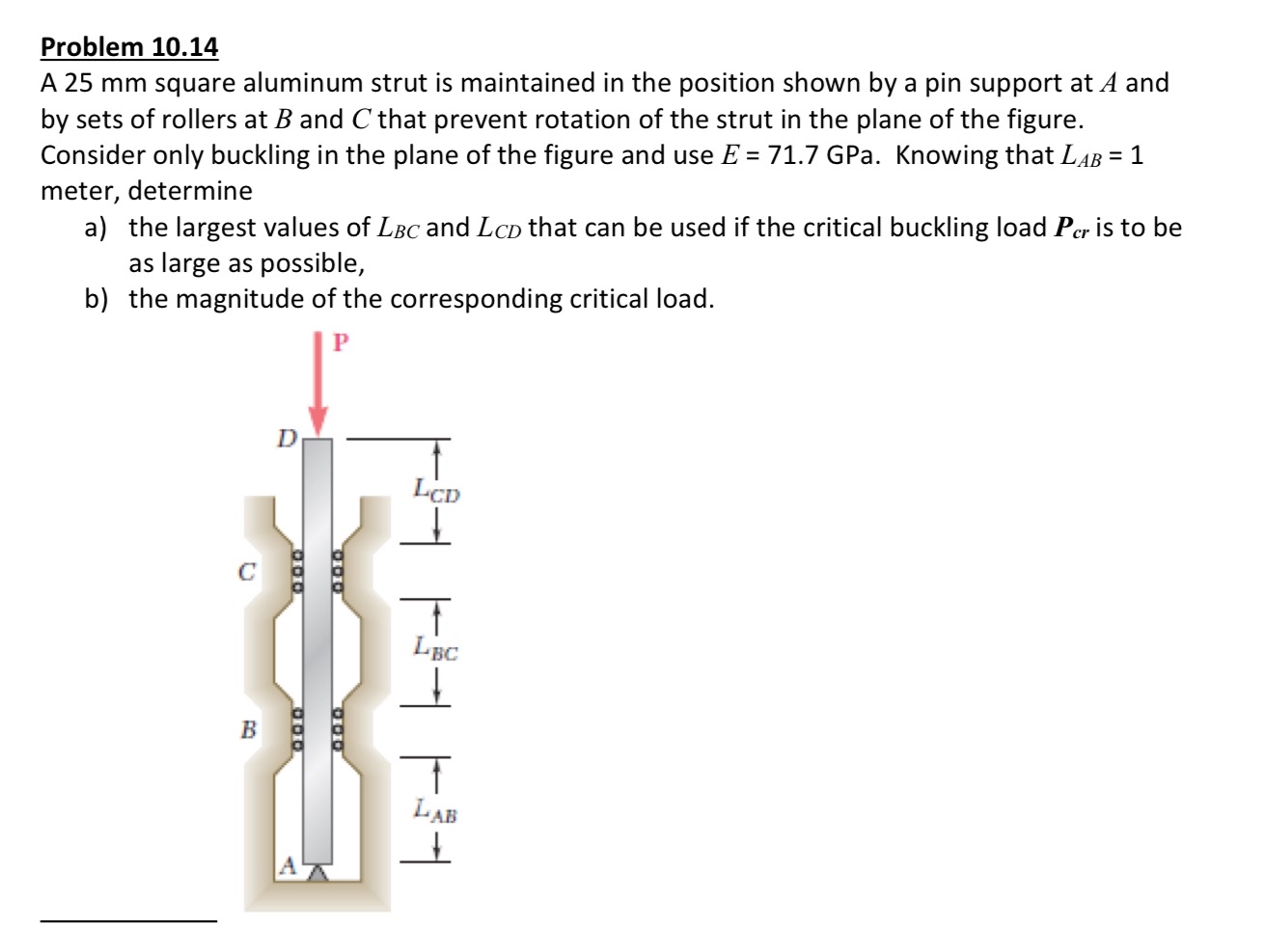 Solved Problem 10.14A 25 ﻿mm square aluminum strut is | Chegg.com