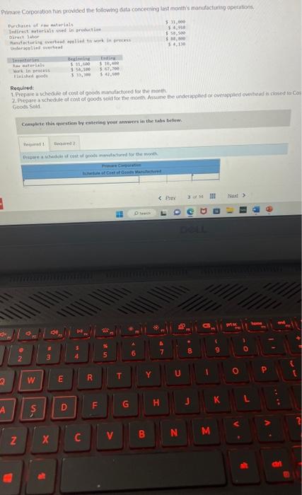 Solved Primace Corporatoon haci peovided the foliowing data | Chegg.com