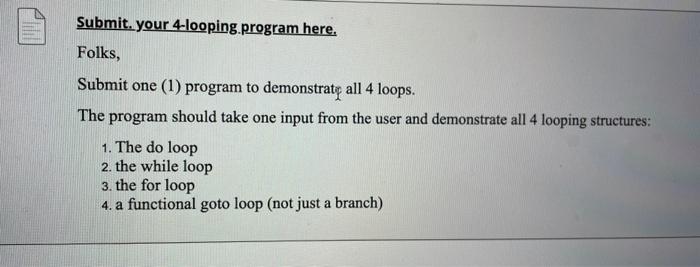 Solved Submit. your 4clooping.program here. Folks, Submit | Chegg.com