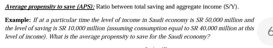 Solved Average propensity to save (APS): Ratio between total | Chegg.com