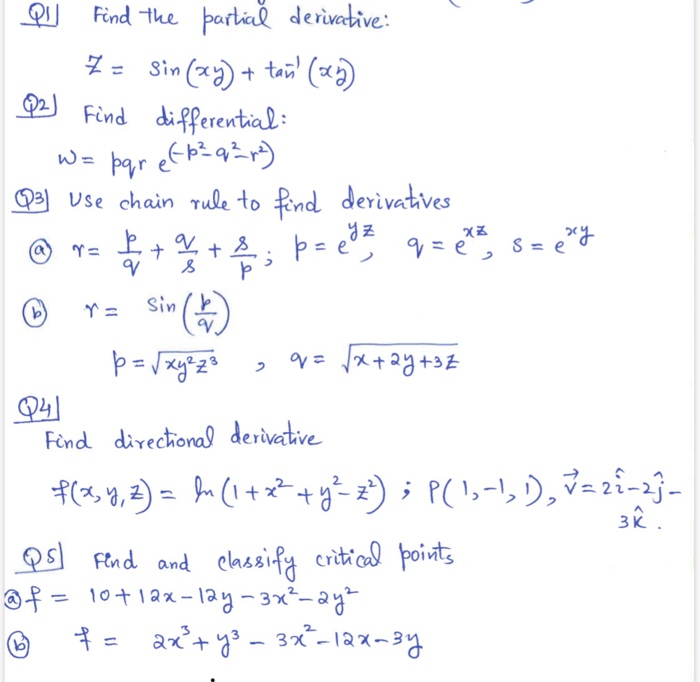 Solved QU Find the partial derivative: Z = sin(xy) + tan! | Chegg.com