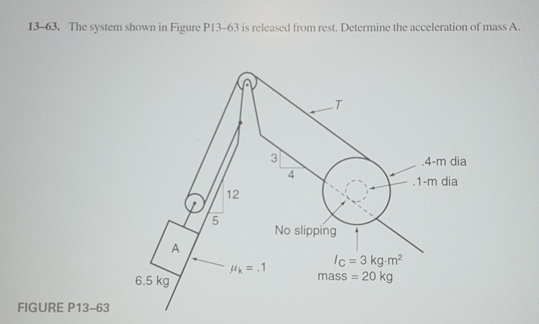 Solved 13–63. The system shown in Figure P13–63 is released | Chegg.com
