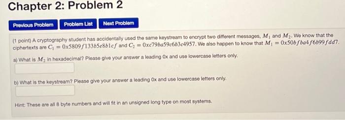 Solved Chapter 2: Problem 2 Previous Problem Problem List | Chegg.com