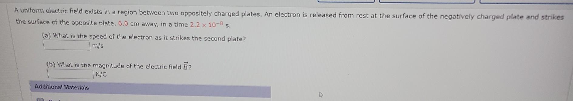 Solved A uniform electric field exists in a region between | Chegg.com