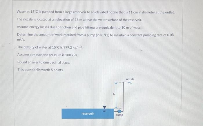 Solved Water At 15∘C Is Pumped From A Large Reservoir To An | Chegg.com