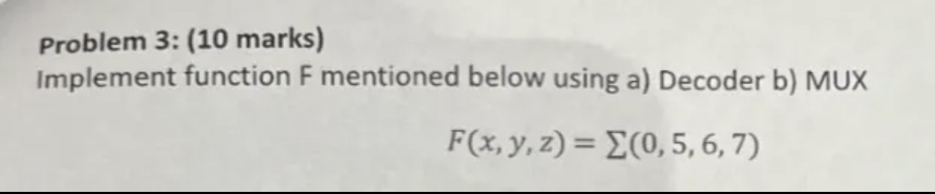 Solved Problem 3: (10 ﻿marks)Implement function F ﻿mentioned | Chegg.com