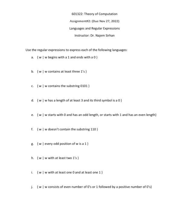 theory of computation assignment solution