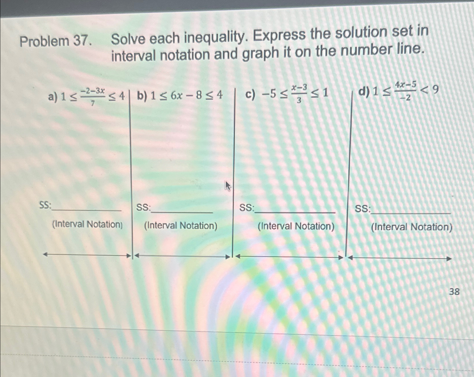Solved Problem 37. ﻿Solve each inequality. Express the | Chegg.com
