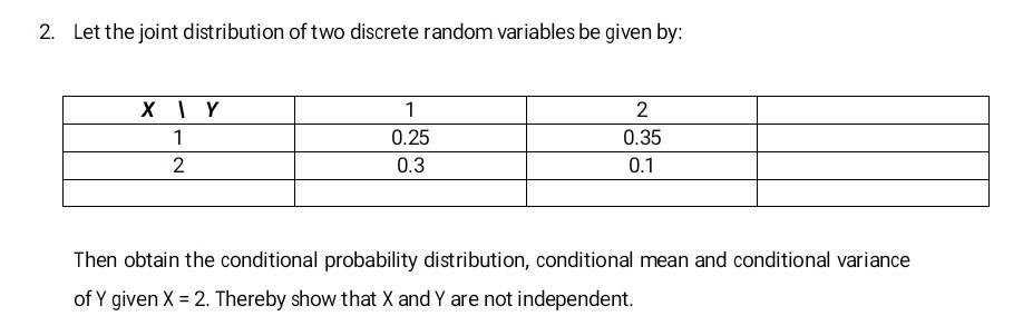 Solved 2. Let the joint distribution of two discrete random | Chegg.com