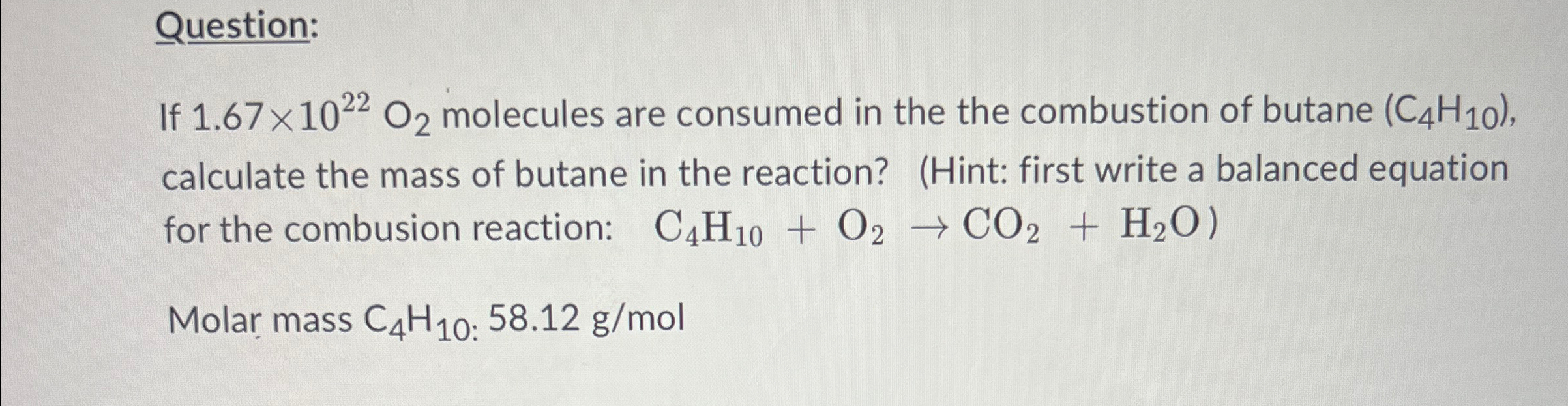 Solved Question:If 1.67×1022O2 ﻿molecules are consumed in | Chegg.com
