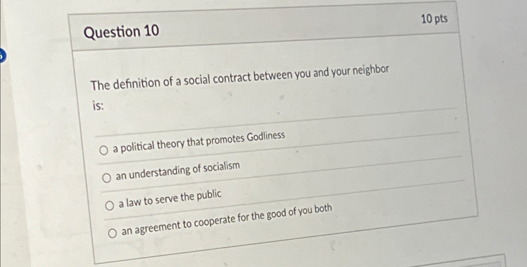 Solved Question 10The Definition Of A Social Contract | Chegg.com