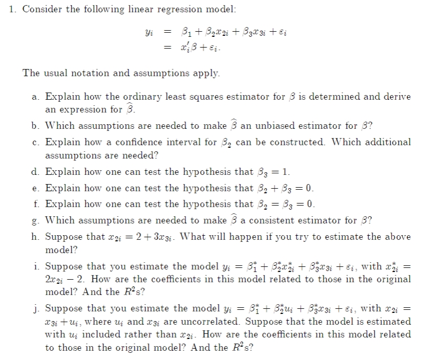 Solved Consider the following linear regression | Chegg.com