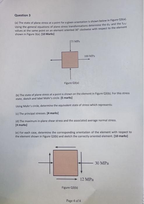 Solved Question 3 (a) The state of plane stress at a point | Chegg.com