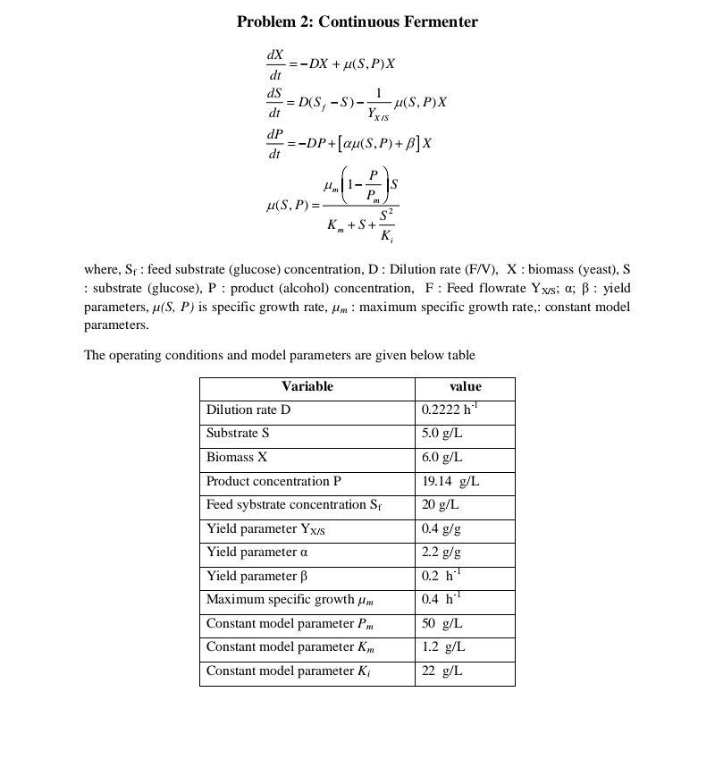 Problem 2 Continuous Fermenter X S 21 Dx Dx Chegg Com