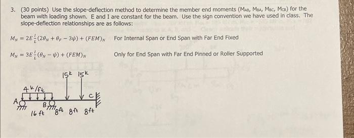Solved 3. (30 points) Use the slope-deflection method to | Chegg.com