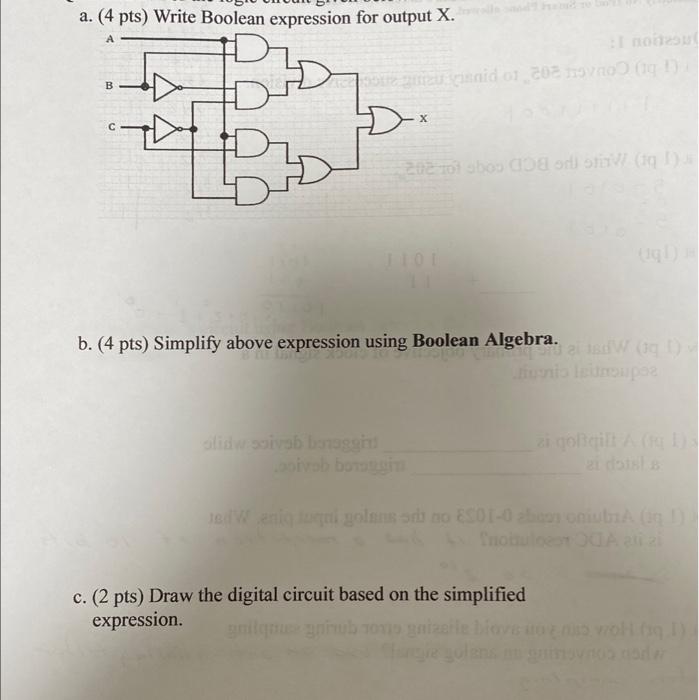 a. (4 pts) Write Boolean expression for output X. b. | Chegg.com