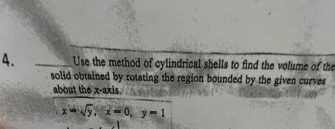 Solved Use the method of cylindrical shells to find the | Chegg.com
