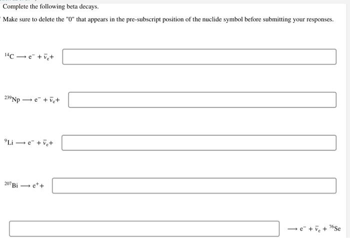 Solved Complete The Following Beta Decays. Make Sure To | Chegg.com