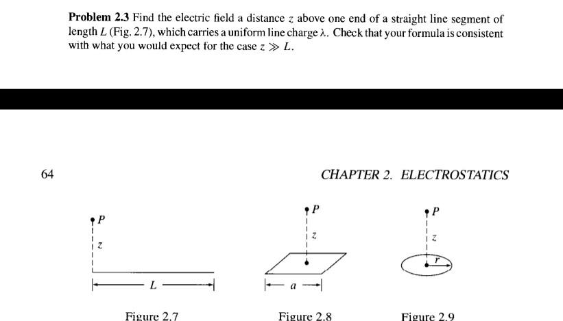 Solved Problem 2.3 Find the electric field a distance z | Chegg.com