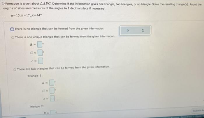 Solved Information is given about AABC. Determine if the | Chegg.com