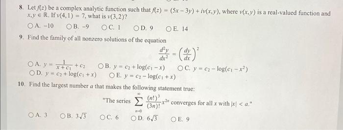 Solved 8. Let (3) be a complex analytic function such that | Chegg.com