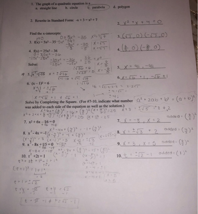 Solved 1 The Graph Of A Quadratic Equation Is A A Strai Chegg Com