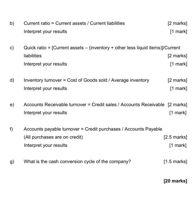 Solved b) Current ratio = Current assets / Current | Chegg.com