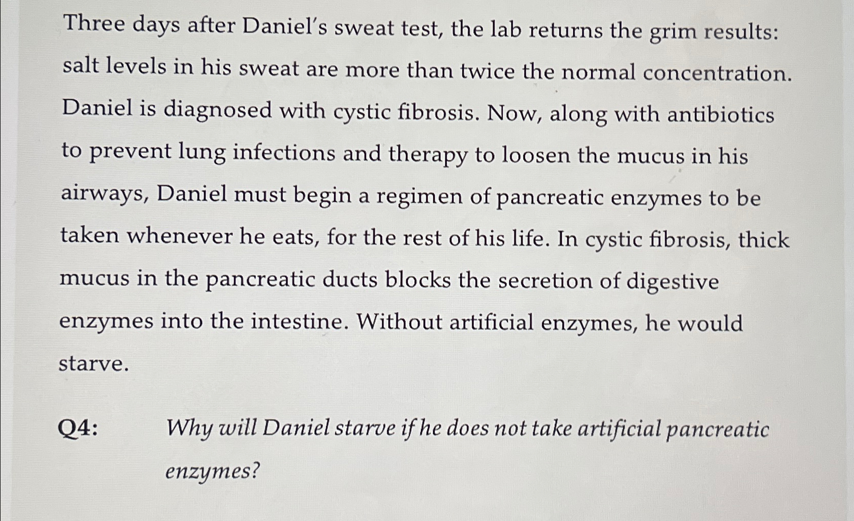 Solved Three days after Daniel's sweat test, the lab returns | Chegg.com