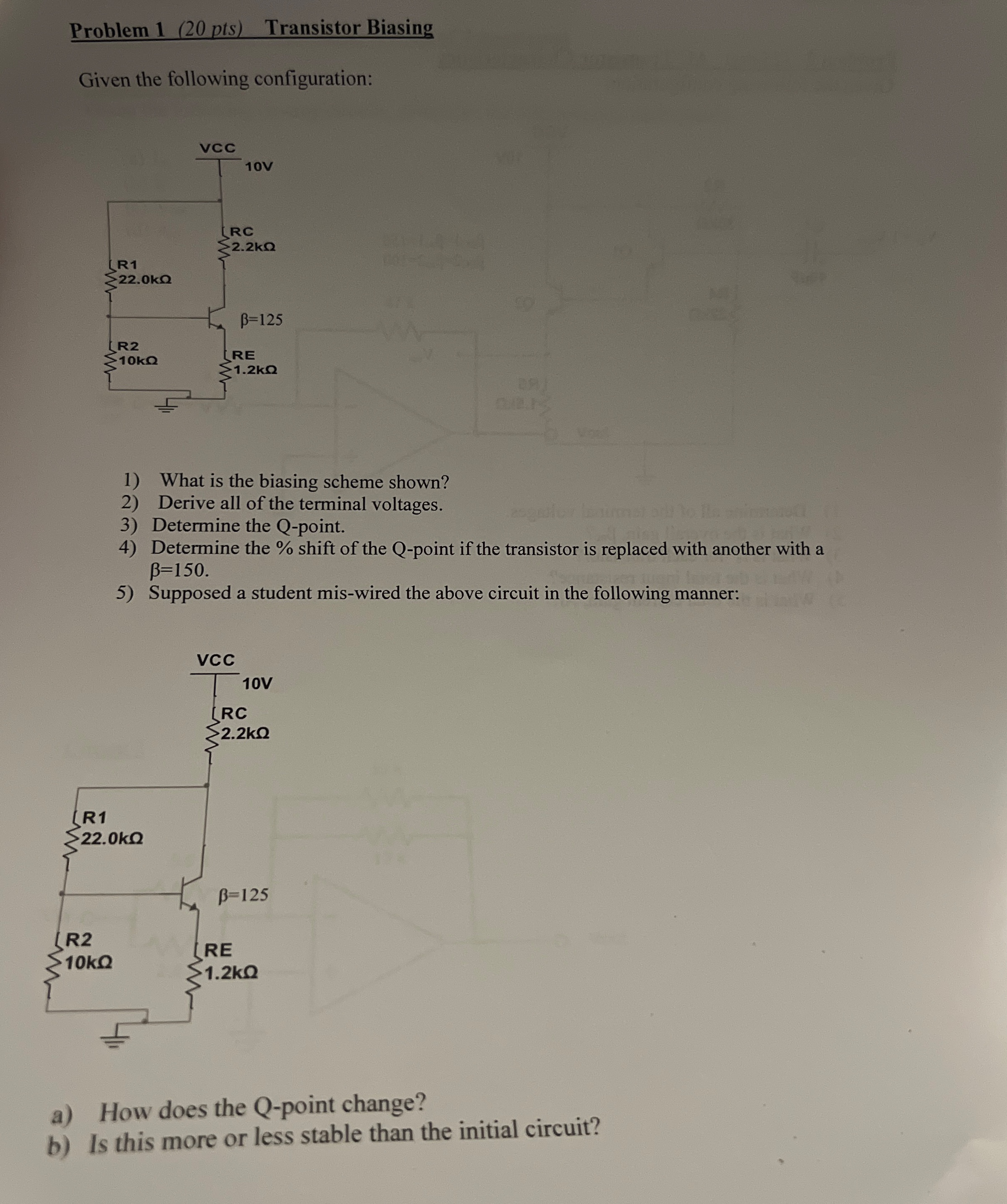 Solved Problem Pts Transistor Biasinggiven The Chegg Com