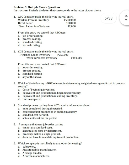 Solved Problem 3 Multiple Choice Questions Instruction: | Chegg.com