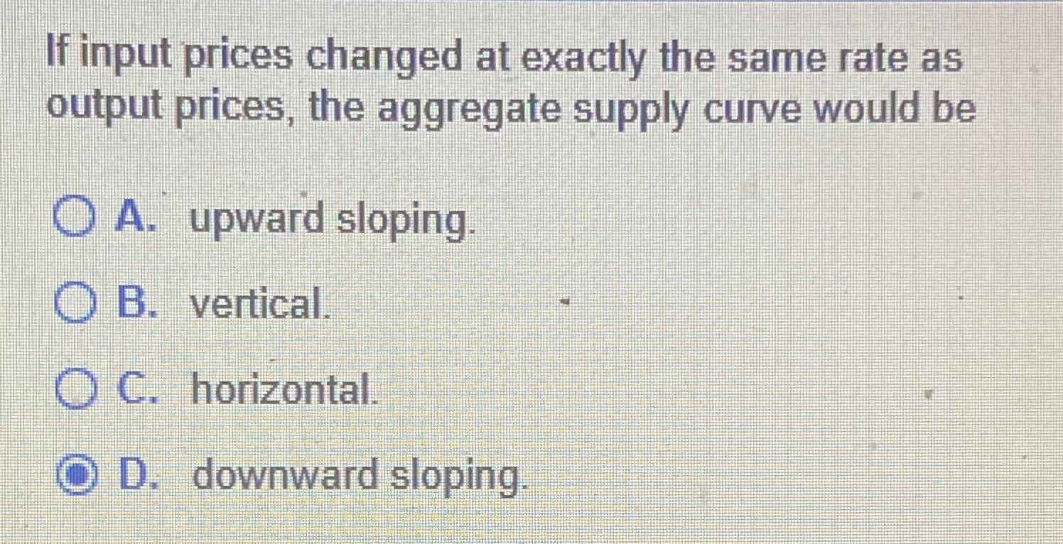 Solved If input prices changed at exactly the same rate as | Chegg.com