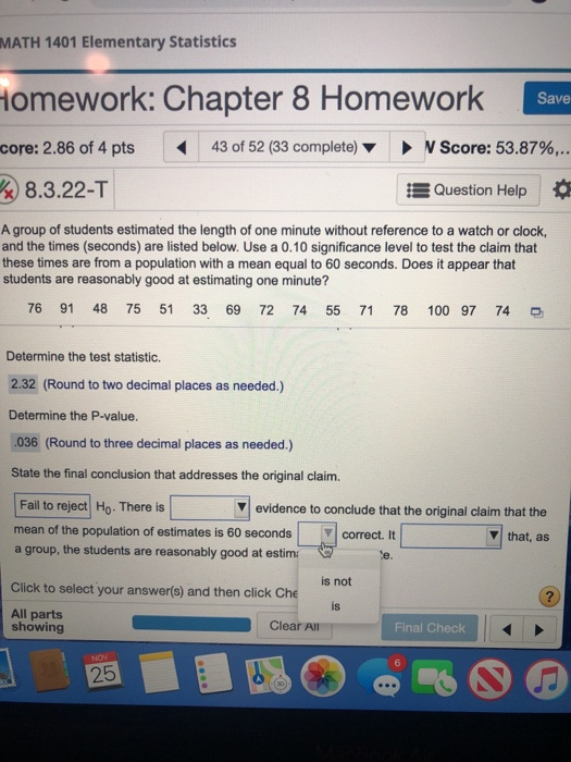 elementary statistics homework