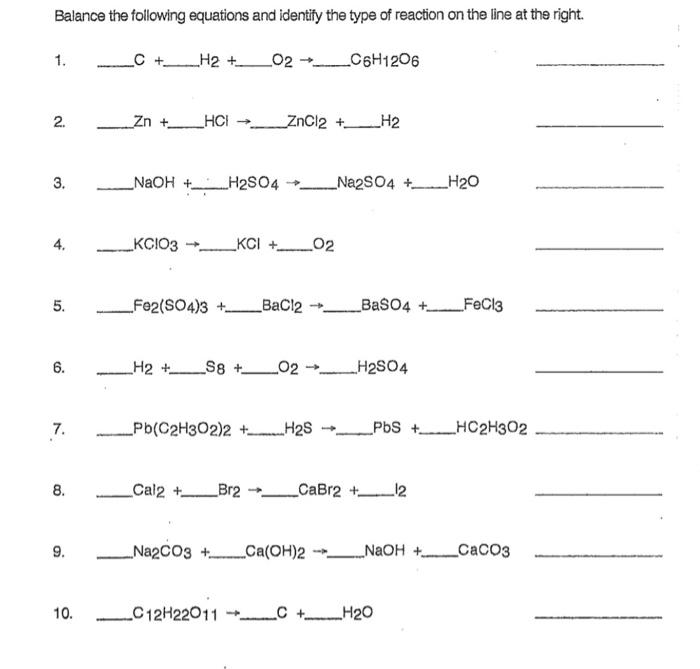 Solved Balance the following equations and identify the type | Chegg.com