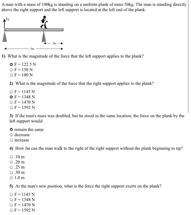 Solved A man with a mass of 100kg is standing on a uniform | Chegg.com