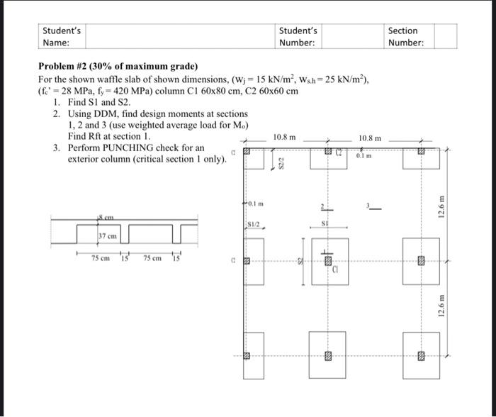 Solved For the shown waffle slab of shown dimensions, | Chegg.com