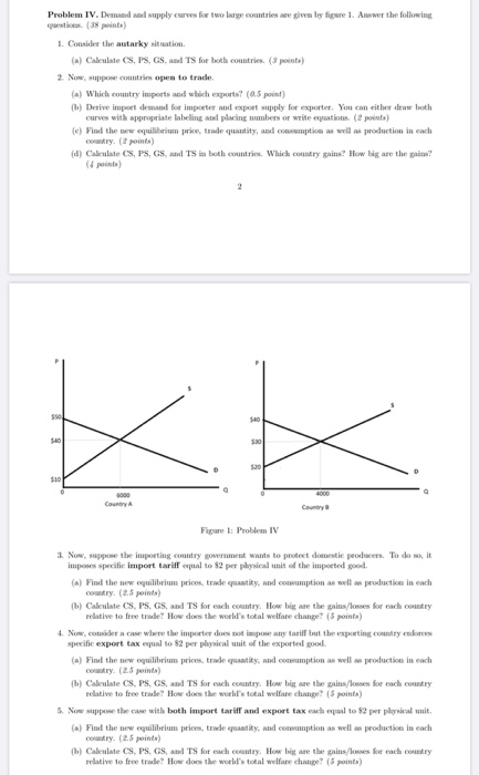 Solved Problem IV. Demand and supply curves for two large | Chegg.com