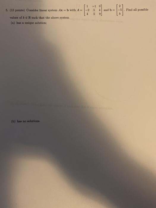 Solved 5. (15 points) Consider linear system Ax = b with A = | Chegg.com