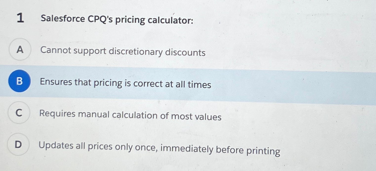 Solved 1 ﻿Salesforce CPQ's pricing calculatorCannot support