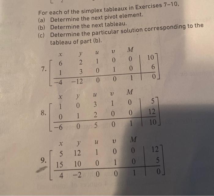 Solved For each of the simplex tableaux in Exercises 7-10, | Chegg.com
