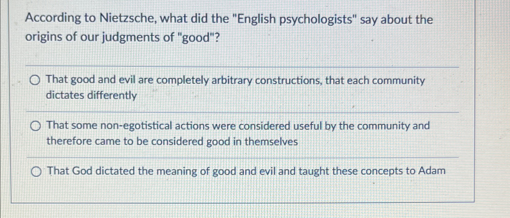Solved According to Nietzsche, what did the "English