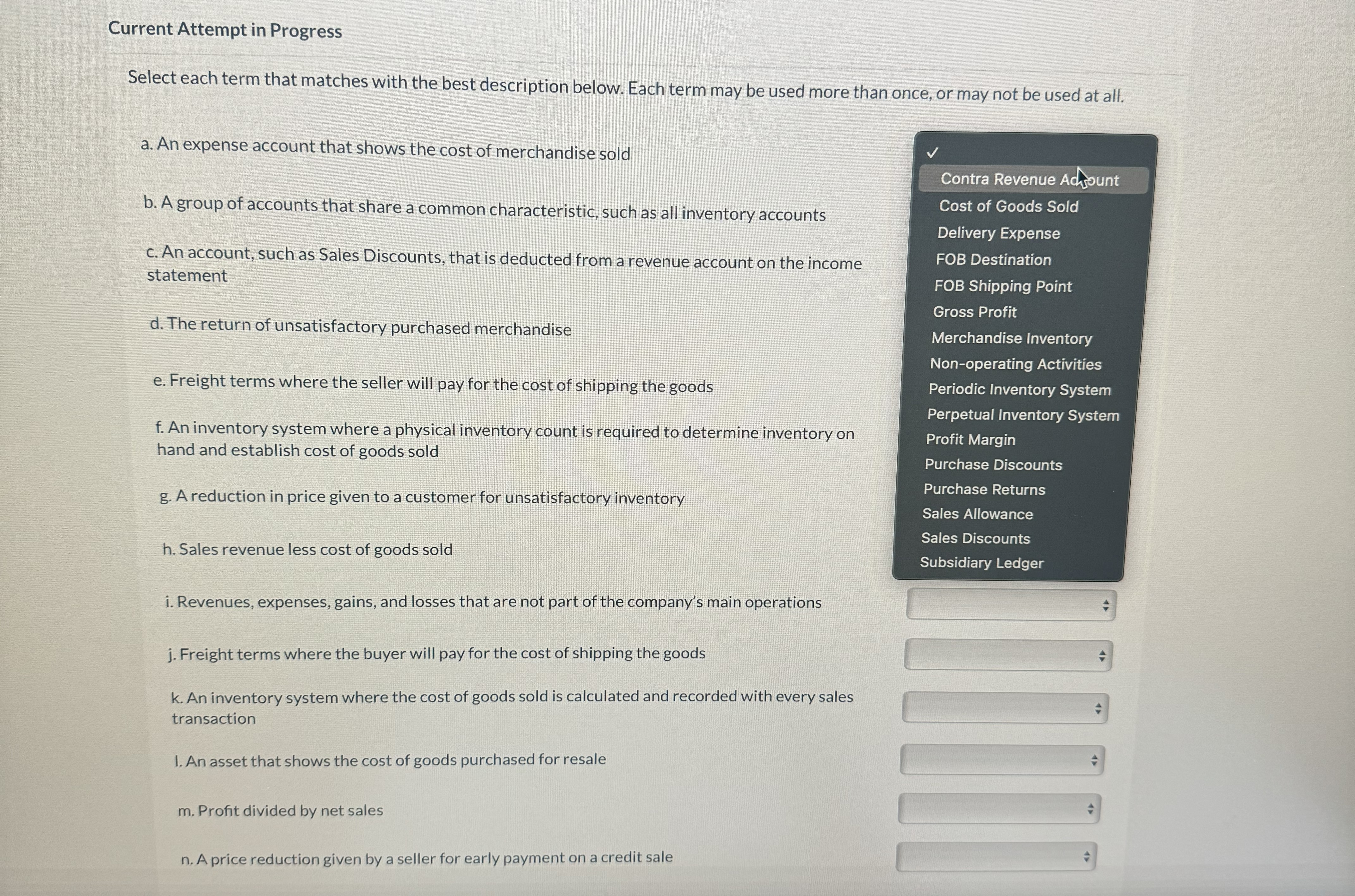 Solved Please choose the following Each termFor option | Chegg.com