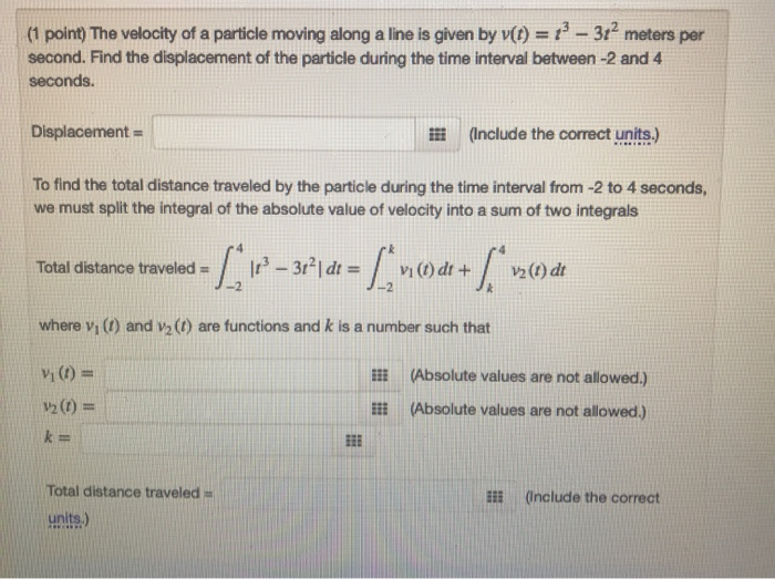 Solved (1 point) The velocity of a particle moving along a | Chegg.com