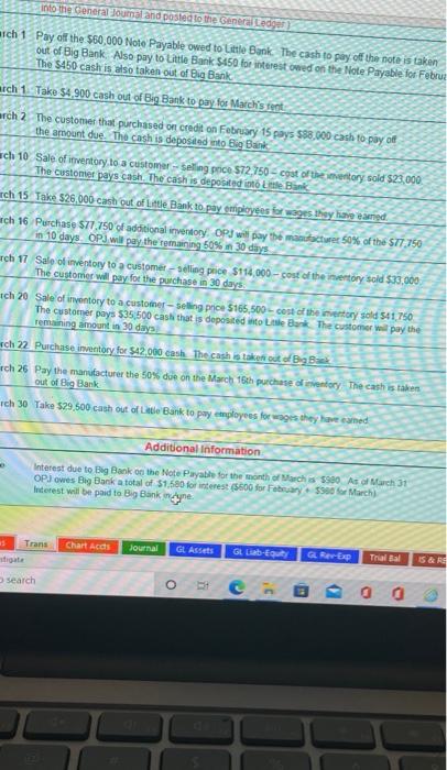 into the General Joumal and posted to the General Ledger)
ich 1 Pay off the $60,000 Note Payable owed to Little Bank. The cas