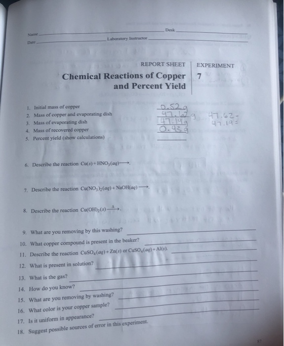 Solved Desk Laboratory Instructor Date REPORT SHEET | Chegg.com