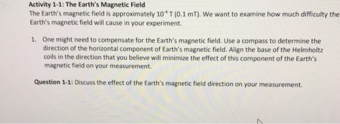 Solved Activity 1-1: The Earth's Magnetic Field The Earth's | Chegg.com