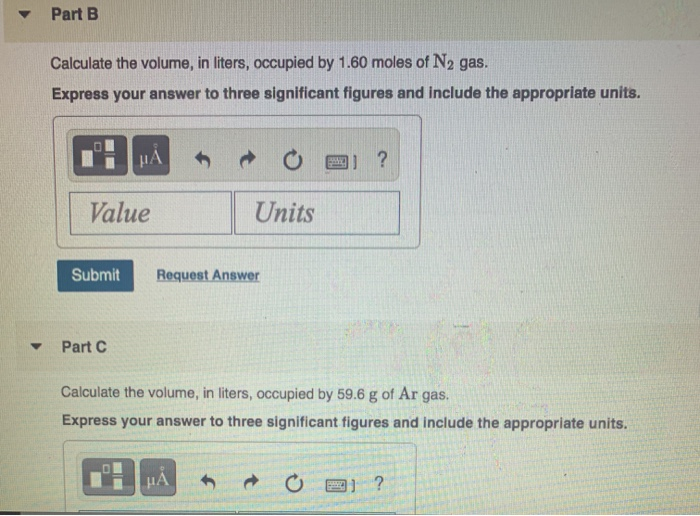 Solved Part B Calculate The Volume, In Liters, Occupied By | Chegg.com