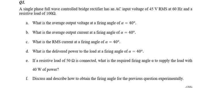 Solved QI. A single phase full wave controlled bridge | Chegg.com