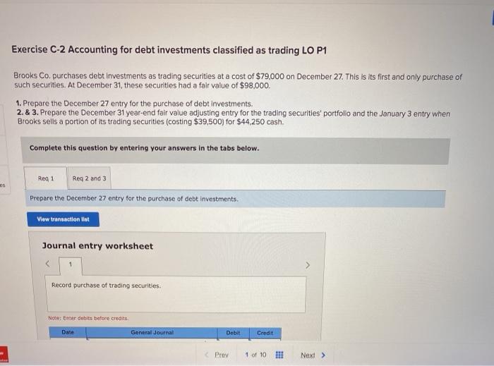 Solved Exercise C-2 Accounting for debt investments | Chegg.com